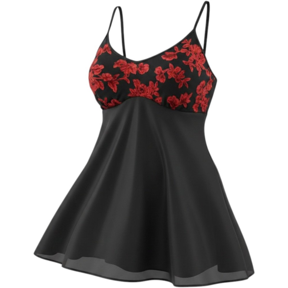Gilligan & O'Malley Small Babydoll Top Sheer Velvet Floral Cami Dark Romantic